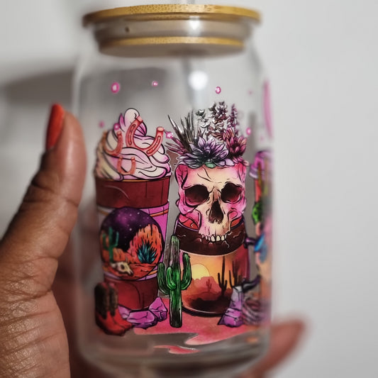 Conception UV 3D de crâne violet sur gobelet de 16 oz