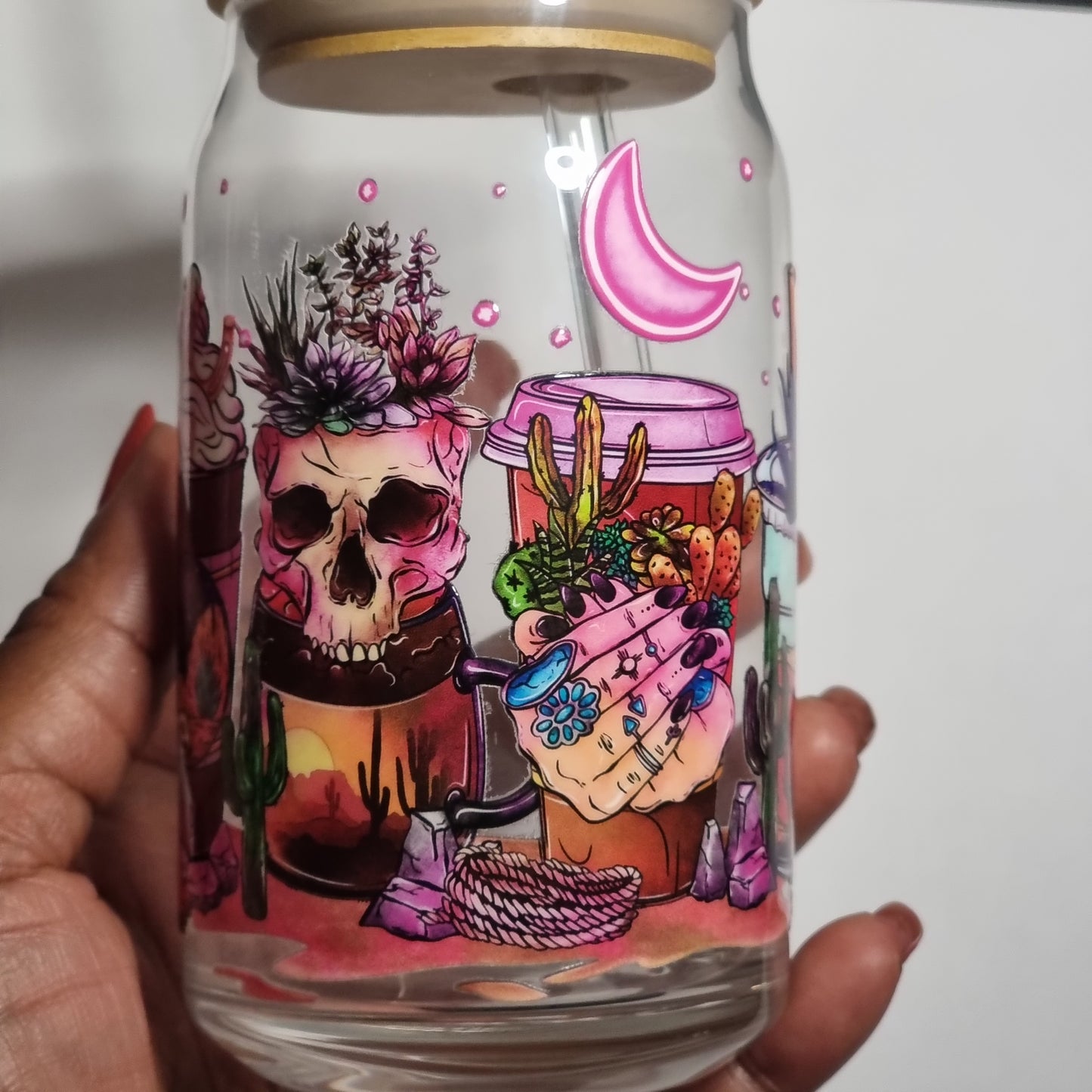 Conception UV 3D de crâne violet sur gobelet de 16 oz