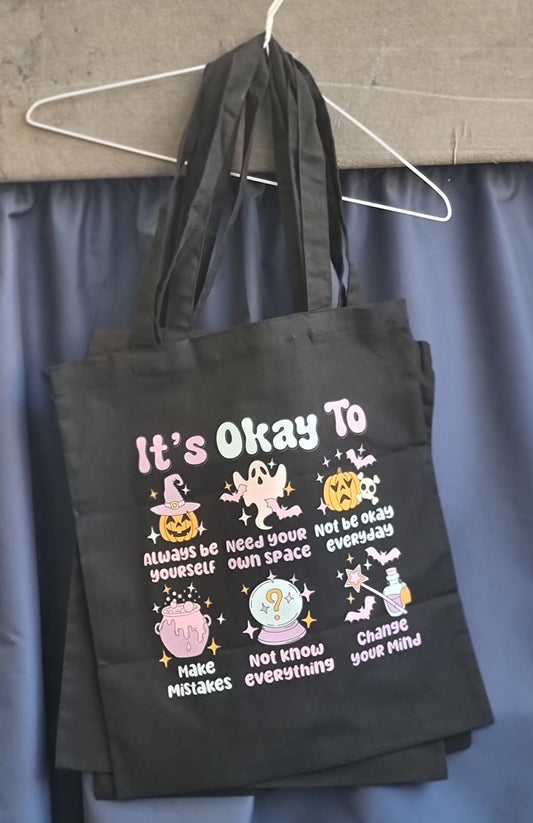 IT'S OKAY 3D DTF DESIGN on Cotton Tote Bag 38 x 42 cm