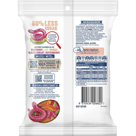 The Natural Confectionery Co. 50% Less Sugar Lollies Snakes 130g