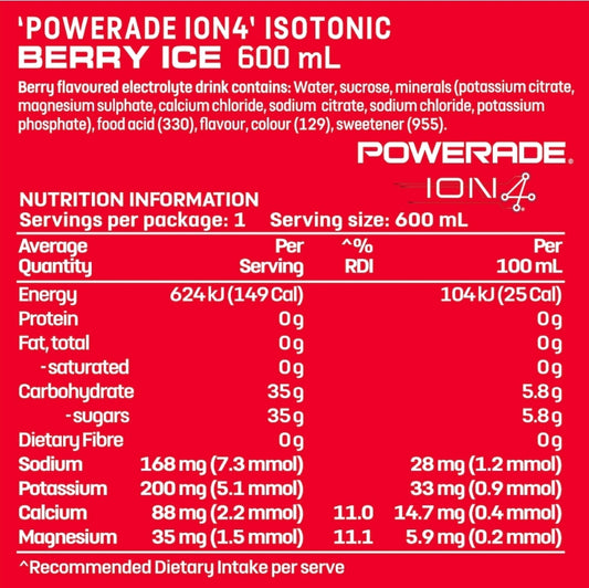 Powerade lon4 Berry Ice Sports Drink Sipper Cap 600ml