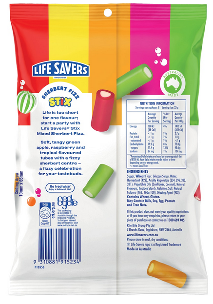 Life Savers Mixed Sherbert Fizz Stix 200g