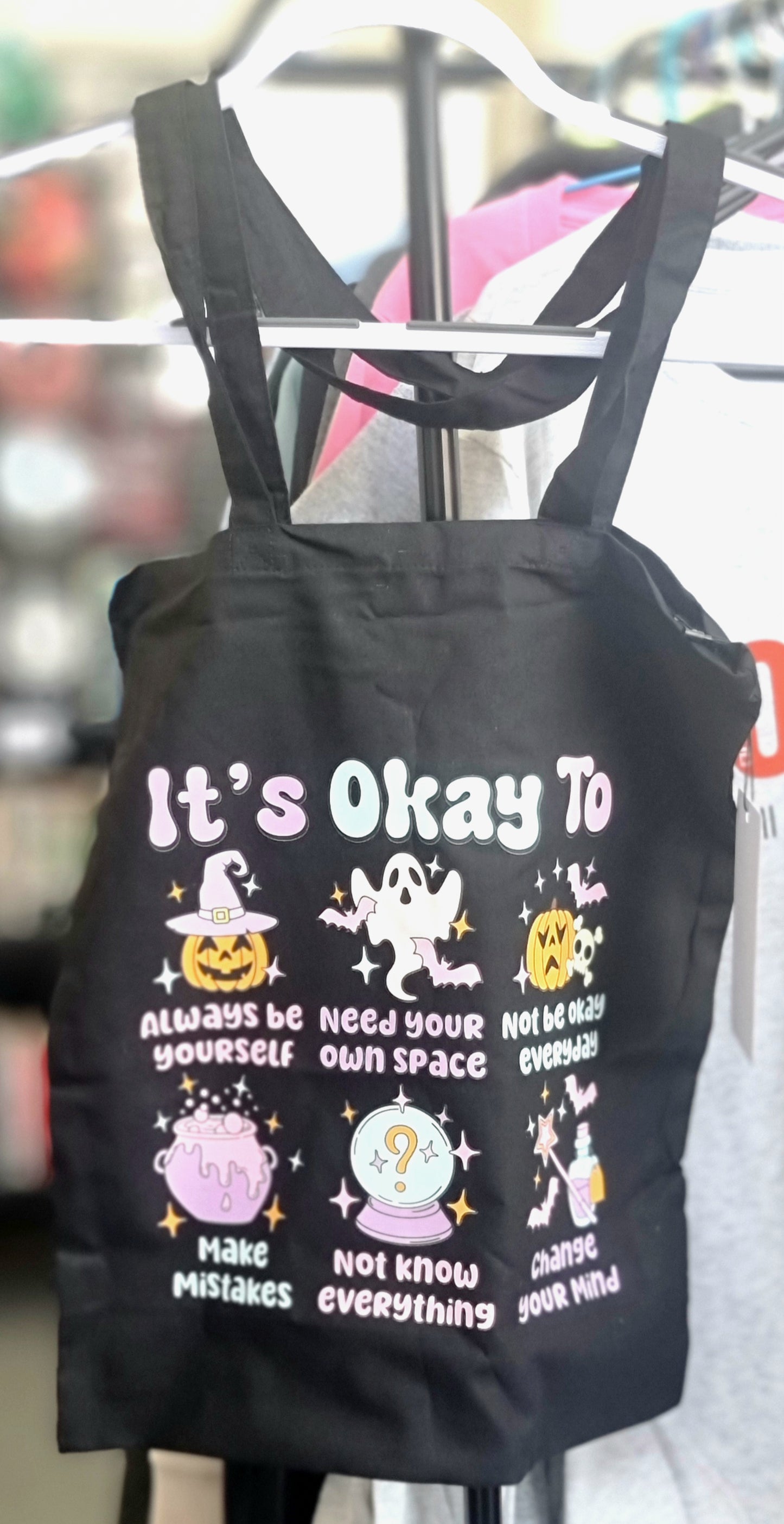 “It’s Okay To…” Mental Health Tote Bag | Cute Spooky Self-Care Design