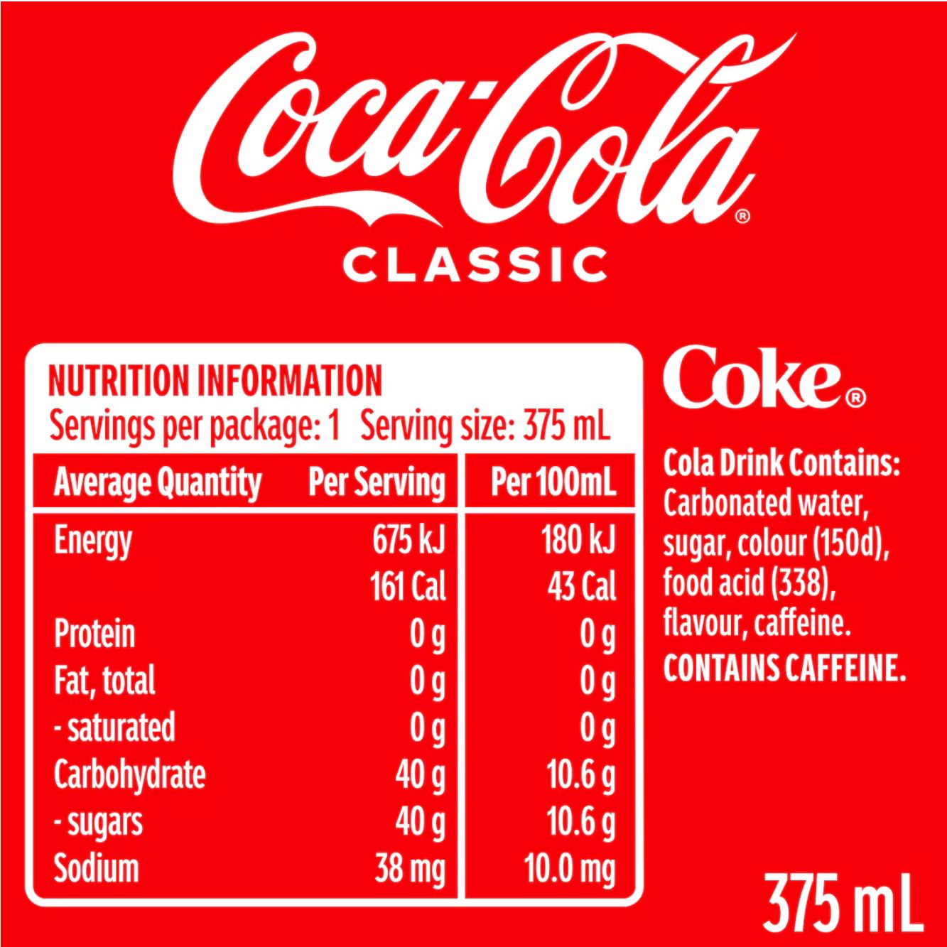 Coca-Cola Classic Soft Drink Can 375ml