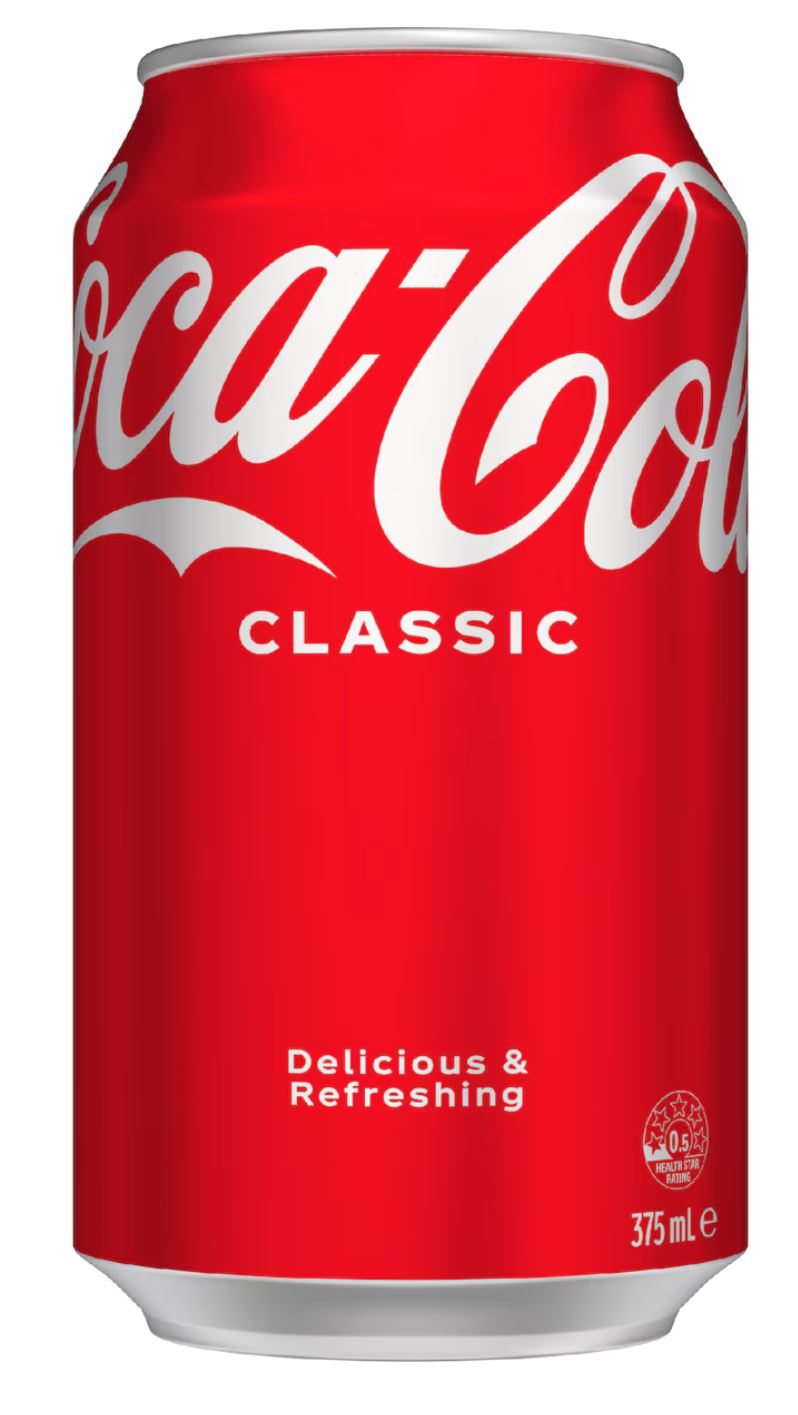 A can of Coca-Cola Classic Soft Drink with a red background and white text.