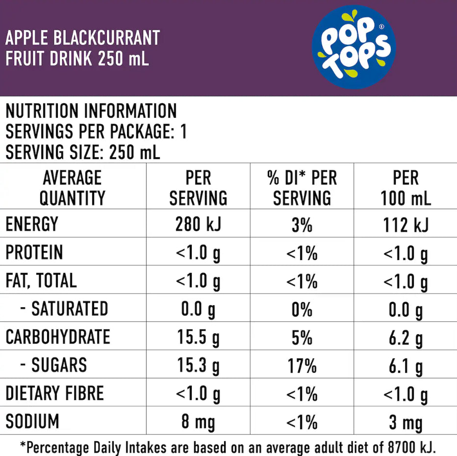 Pop Tops Apple Blackcurrant Drink 250ml