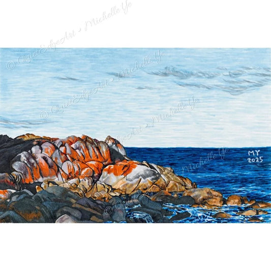 A5 Unframed Art Print - Coastal Flame - Bay of Fires, Tasmania