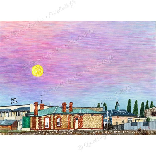 A5 Unframed Art Print - Golden Moon, Quiet Town - Kangaroo Island at First Sight