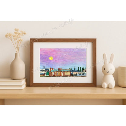 A5 Unframed Art Print - Golden Moon, Quiet Town - Kangaroo Island at First Sight