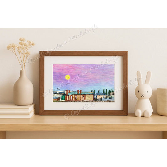 A5 Unframed Art Print - Golden Moon, Quiet Town - Kangaroo Island at First Sight