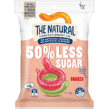 The Natural Confectionery Co. 50% Less Sugar Lollies Snakes 130g