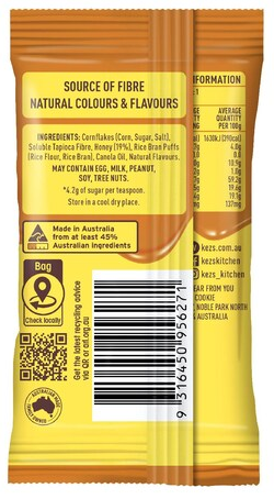 Yellow snack package with text and a barcode on a white background