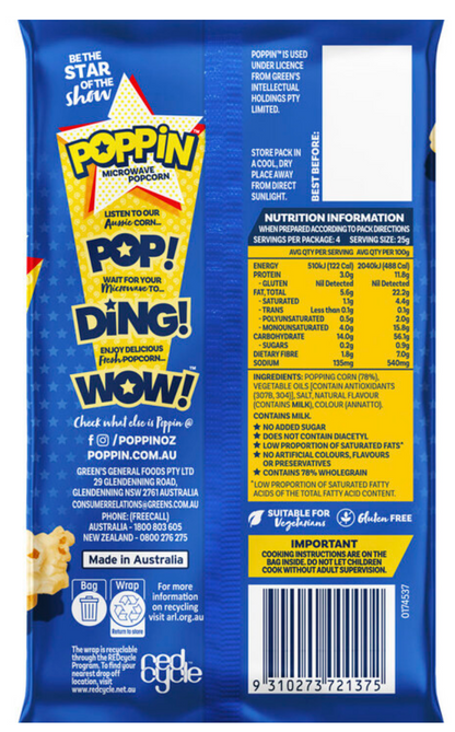 Poppin M/Wave Popcorn 100g - Original Butter Flavour