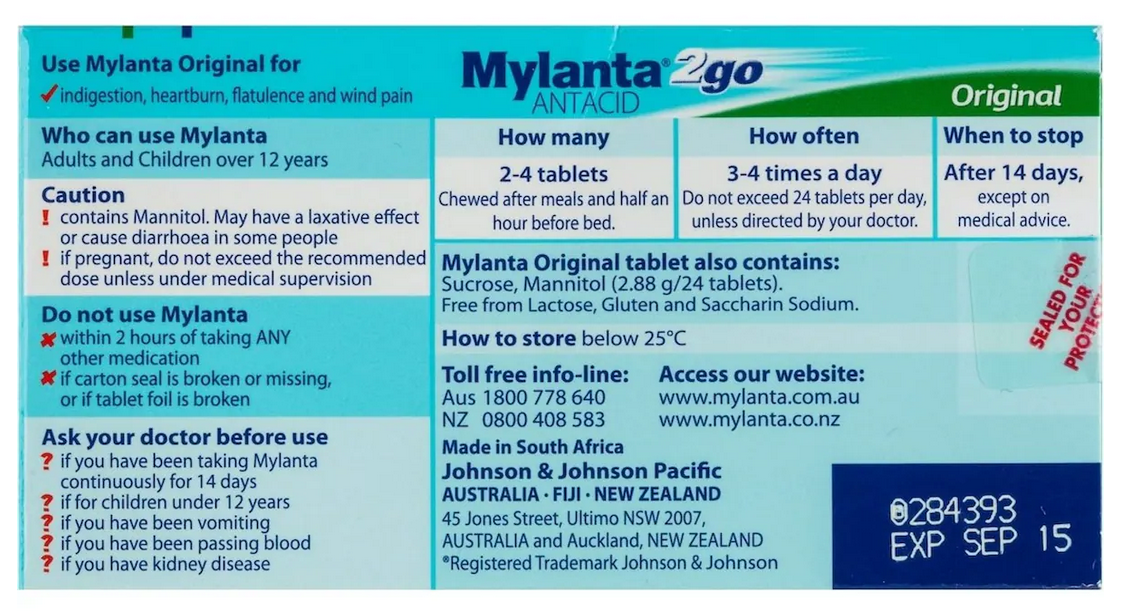 Mylanta 2Go Antacid Original 24 Chewable Tablets