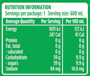 Nutrition information label for a product with serving size and nutritional details.