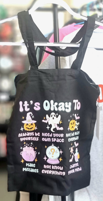 “It’s Okay To…” Mental Health Tote Bag | Cute Spooky Self-Care Design